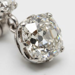 3.5 Carat Old Mine Cut Diamond Antique Platinum Drop Earrings