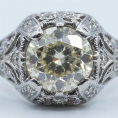 2 Carat Old Mine Cut Diamond Platinum Art Deco Filigree Ring