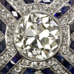 2 Carat Old European Cut Diamond Sapphire Art Deco Style Platinum Ring
