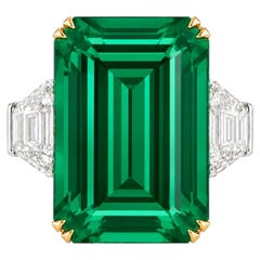 18.35 Carat Colombian Muzo Green Emerald Diamond Three Stone Ring GRS
