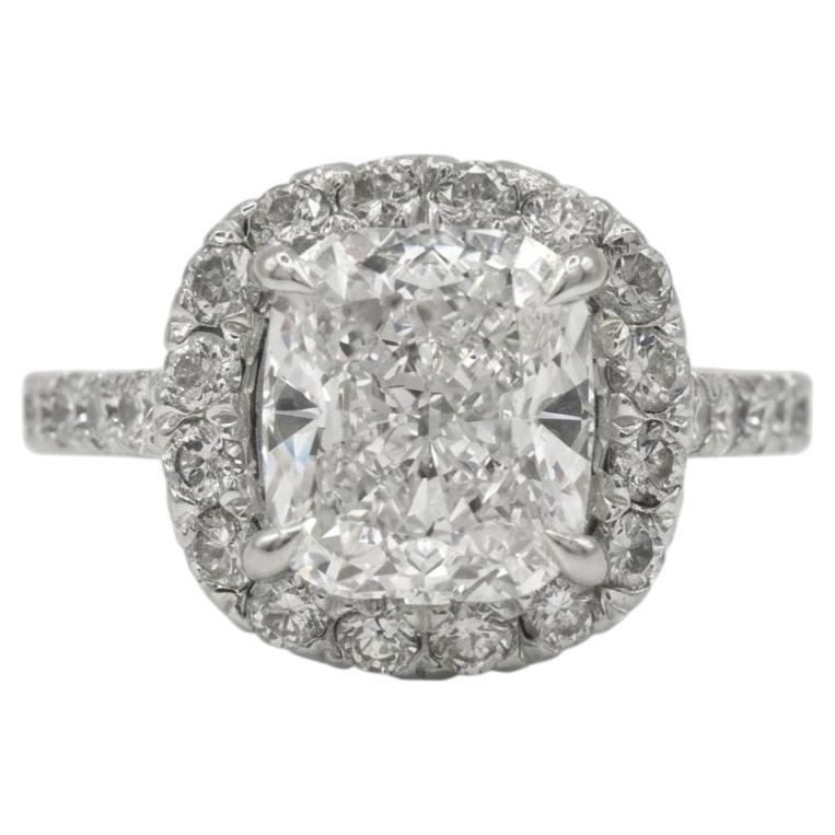 3 Carat Cushion Cut Diamond Halo Engagement Ring in 14k White Gold