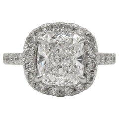 Bague de fiançailles avec diamant de 3 carats, taille « coussin », sertie en halo, en or blanc 14 carats