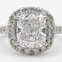 Bague de fiançailles avec diamant de 3 carats, taille « coussin », sertie en halo, en or blanc 14 carats