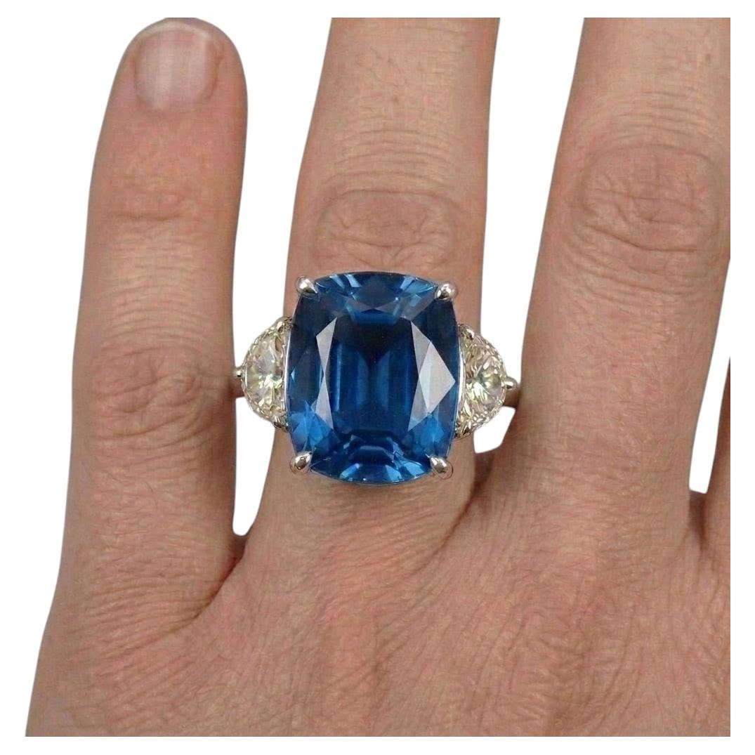 GRS Certified 15.42 Carat Unheated Santa Maria Aquamarine Diamond Ring For Sale