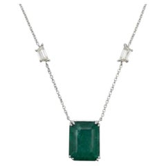 15 Carat Emerald Diamond Trapezoid 18k White Gold Pendant Necklace