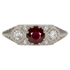 Ruby and Diamond Three-Stone Platinum Cocktail Ring