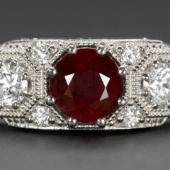 Ruby and Diamond Three-Stone Platinum Cocktail Ring