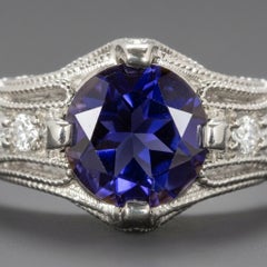Iolite Diamond Filigree Cocktail Ring in Platinum