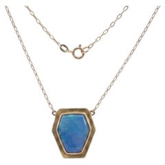 Vintage Shield-Shaped Opal Pendant Necklace in 14k Yellow Gold