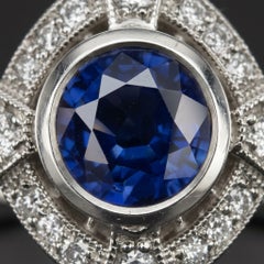2 Carat Sapphire Diamond Halo Art Deco Style Cocktail Ring in Platinum