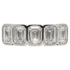 GIA Certified 3 Carat Emerald Cut Diamond Band Ring in 14k White Gold