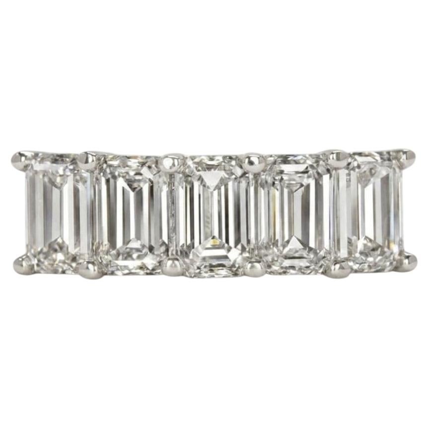 2 Carat Emerald Cut Diamond Five-Stone Band Ring in Platinum For Sale