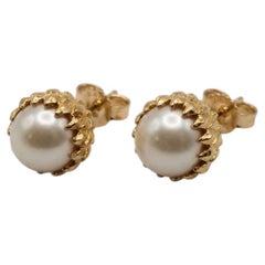 Tiffany & Co. Schlumberger 18k Yellow Gold Akoya Pearl Acorn Stud Earrings