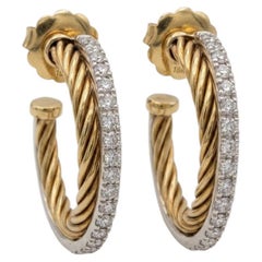 Boucles d'oreilles créoles « Cable » David Yurman, serties de diamants en pavé, en or 18 carats et en argent sterling