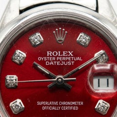 Rolex Datejust Stainless Steel Red Mother of Pearl Diamond Dial Wrist Watch