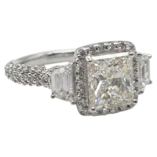 GIA Certified 3 Carat Princess Cut Diamond Three-Stone Engagement Ring