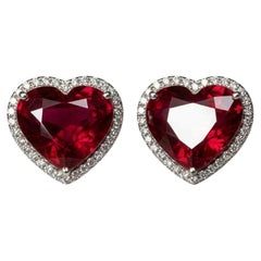GRS Certified 4.20 Carat Unheated Mozambique Ruby Heart Diamond Earrings