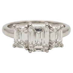 Tiffany & Co. 3 Carat Emerald Cut Diamond Three-Stone Platinum Ring