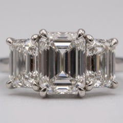 Tiffany & Co. 3 Carat Emerald Cut Diamond Three-Stone Platinum Ring