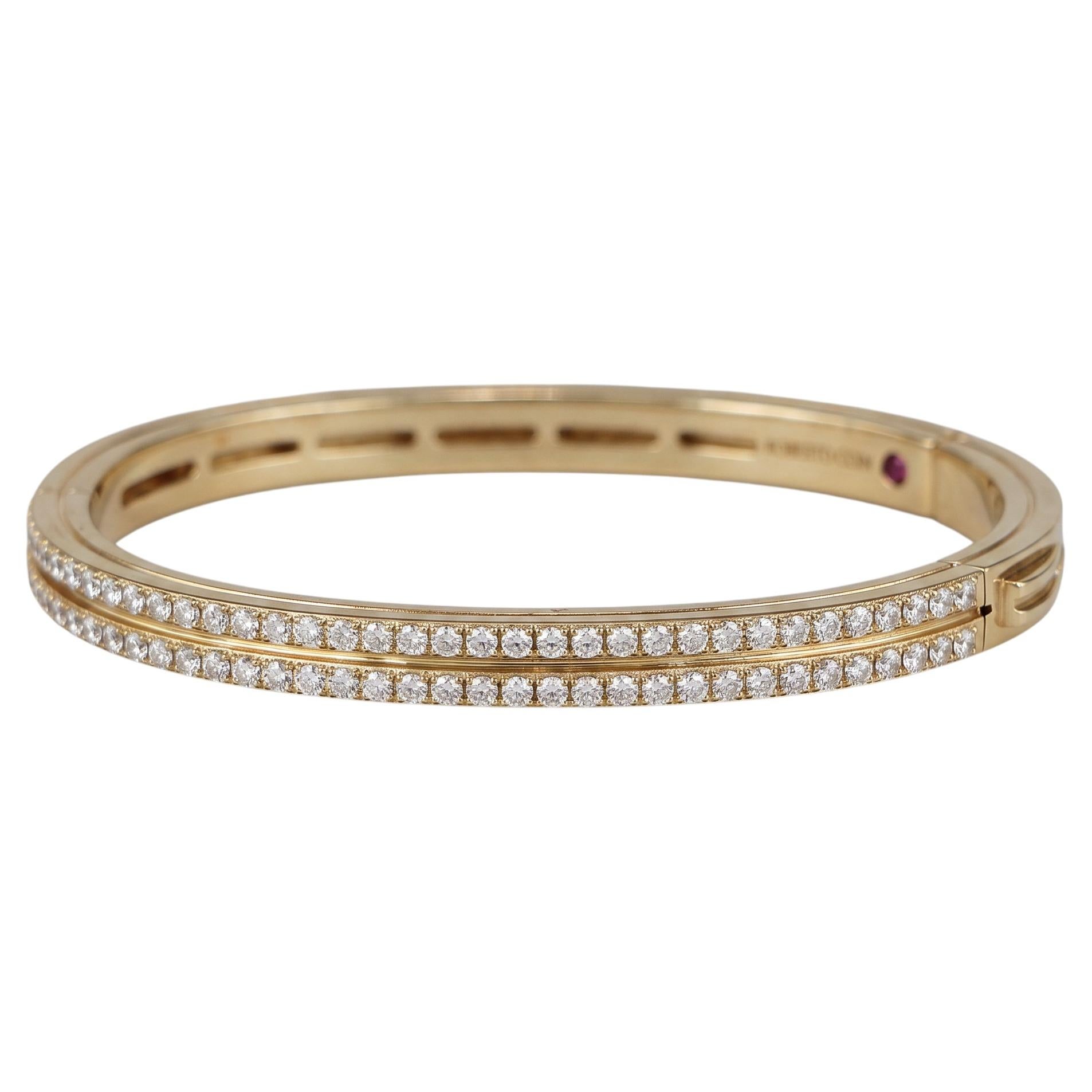 Pre-owned Roberto Coin 2.30 Carat Diamond 18k Yellow Gold Double Row Bangle Bracelet