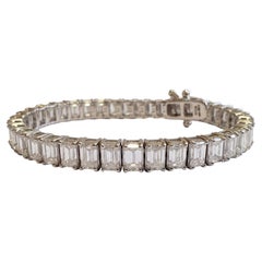 15 Carat Natural Emerald Cut Diamond Platinum Tennis Bracelet