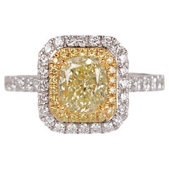 GIA Certified 1.5 Carat Fancy Light Yellow Cushion Diamond Engagement Ring