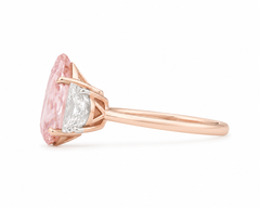 3.64 Carat Unheated Padparadscha Sapphire and Diamond Three Stone Ring
