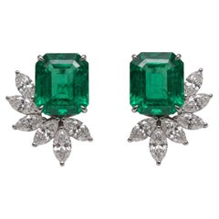 14.03 Carat Colombian Muzo Green Emerald and Diamond Earrings GRS