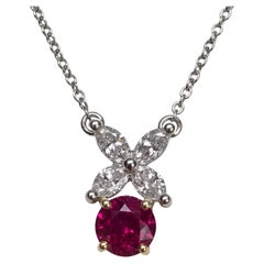 Tiffany & Co. Victoria 1 Carat Burma Ruby Diamond Platinum Pendant Necklace