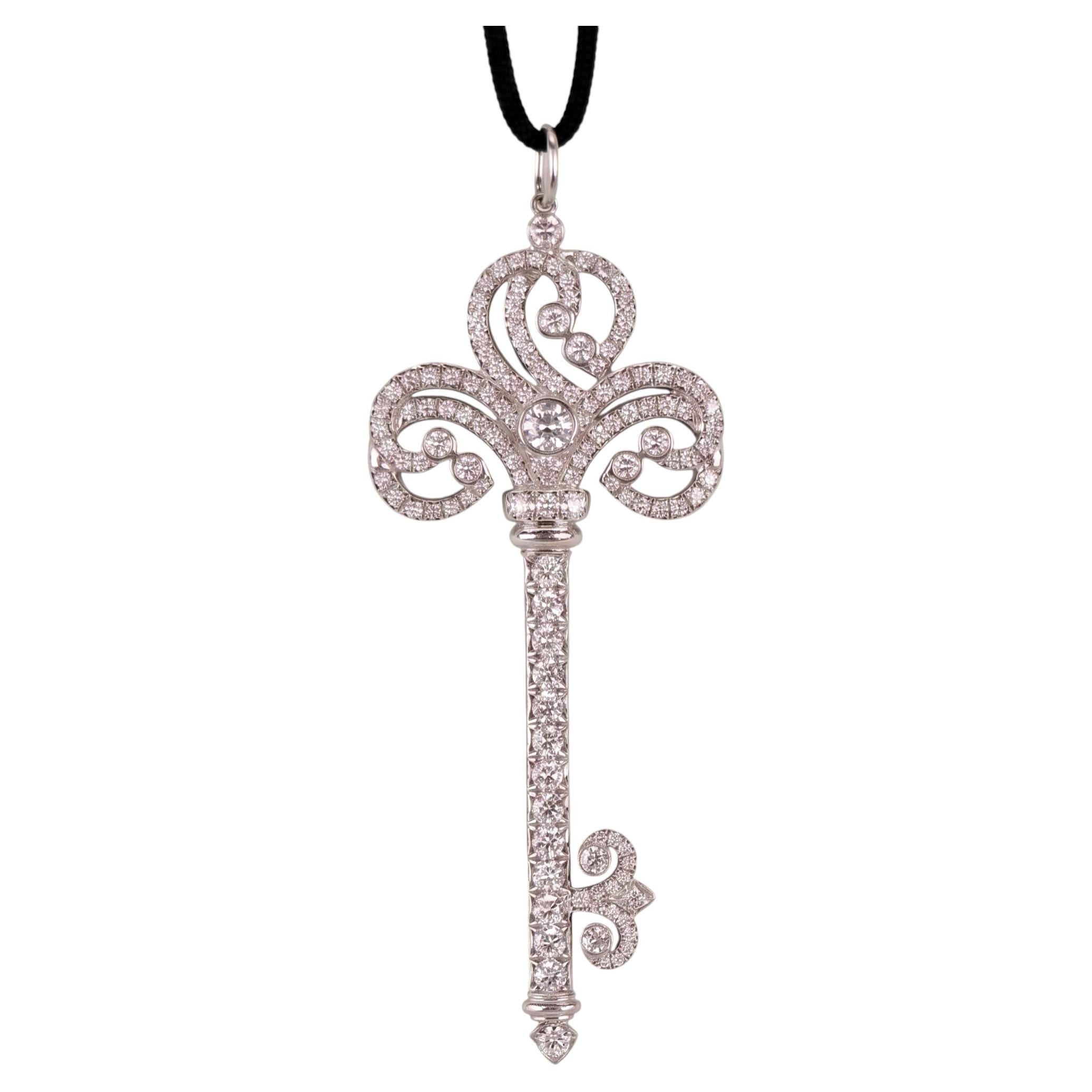 Tiffany & Co. 1 Carat Diamond Platinum Enchant Key Pendant Necklace