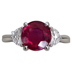 AGL Certified 3.54 Carat Unheated Mozambique Ruby and Diamond Platinum Ring