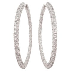 3 Carat Diamond Inside Out 14k White Gold Hoop Earrings