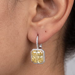 GIA Certified 8.05 Carat Fancy Yellow Diamond Halo Drop Earrings