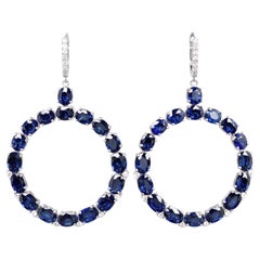 GIA Certified Oval Sapphire & Diamond 14K White Gold Circle Dangle Earrings