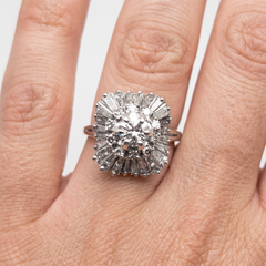 Vintage Platinum Old European Cut Diamond Ballerina Cocktail Ring