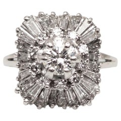 Vintage Platinum Old European Cut Diamond Ballerina Cocktail Ring