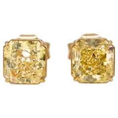 GIA 12.27 Carat Fancy Intense Yellow Diamond Stud Earrings 18K Gold