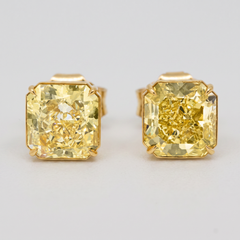 GIA 12.27 Carat Fancy Intense Yellow Diamond Stud Earrings 18K Gold