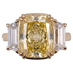 10 Carat Fancy Intense Yellow VS2 Cushion Modified Brilliant Diamond Ring