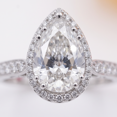 GIA Certified 1.5 Carat Pear Diamond Platinum Halo Engagement Ring by Tacori