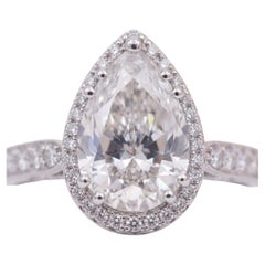 GIA Certified 1.5 Carat Pear Diamond Platinum Halo Engagement Ring by Tacori