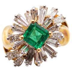 Kurt Wayne 1.5 Carat Colombian Emerald Baguette Diamond 18k Gold Ring