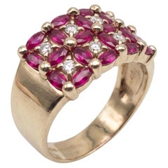 3 Carat Burma Ruby Diamond 14k Yellow Gold Wide Band Cocktail Ring
