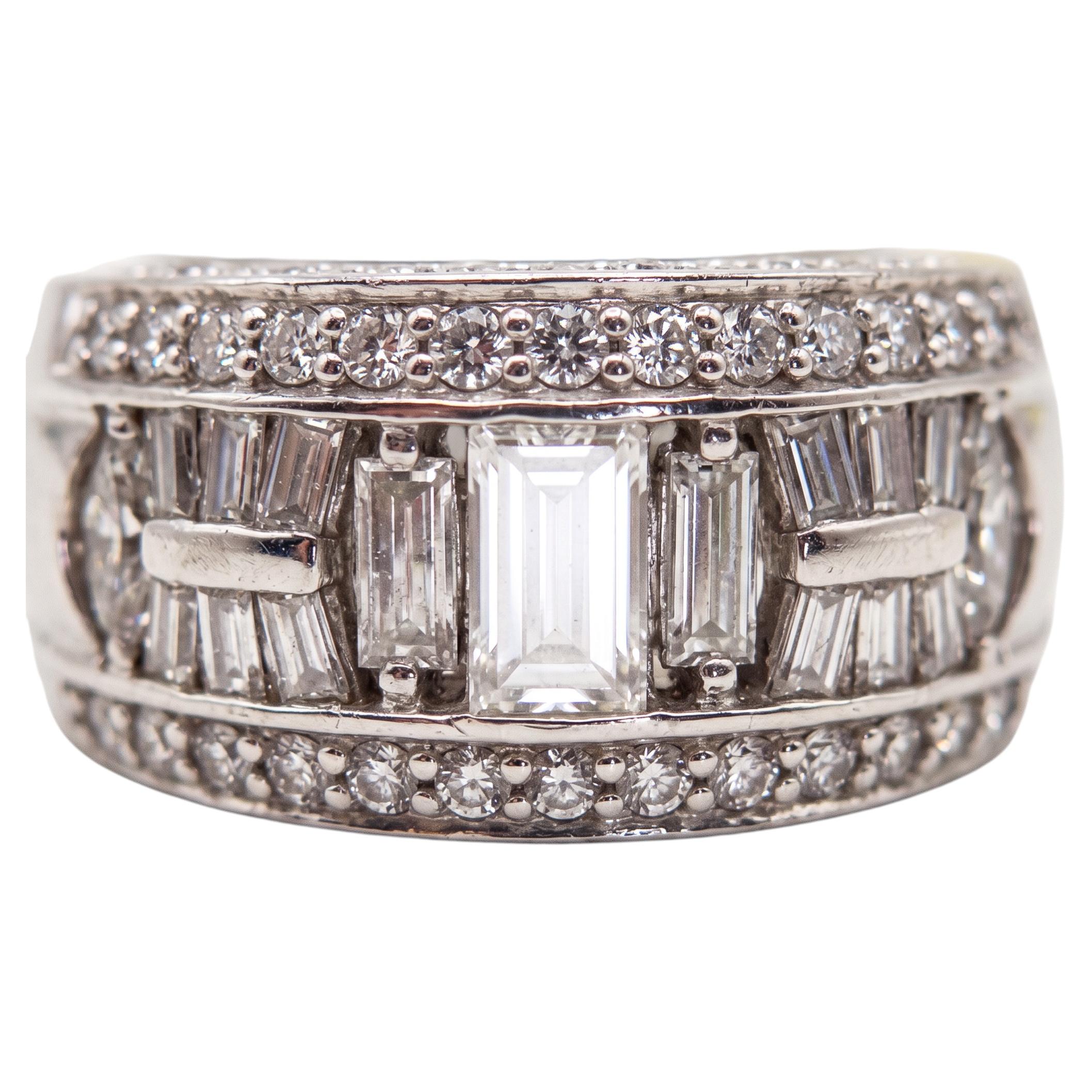 Pre-owned Jb Star 3 Carat Diamond Marquis Baguette Platinum Band Ring In Multiple