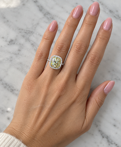 GIA 6.5 Carat Fancy Yellow Old Mine Diamond Platinum Halo Ring