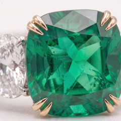 GIA Certified 4.80 Carat Colombian Emerald and Diamond Three Stone Ring