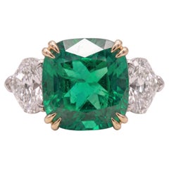 GIA Certified 4.80 Carat Colombian Emerald and Diamond Three Stone Ring