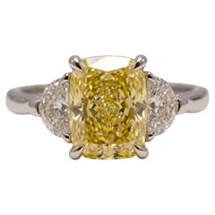 2 Carat Fancy Intense Yellow VS1 Cushion Diamond White Gold Ring