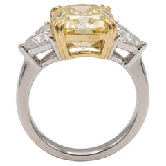 6 Carat Fancy Yellow VS2 Cushion Diamond Yellow and White Gold Ring
