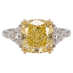 6 Carat Fancy Yellow VS2 Cushion Diamond Yellow and White Gold Ring